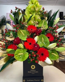 Magnificent Arrangement red green and gold